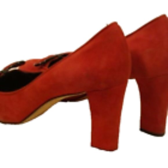 kate spade new york Mid (2-2.9 in) Heel Height Heels for  Kate Spade Red Suede High Block Heel Bow Pumps Sz US 9.5 Italy